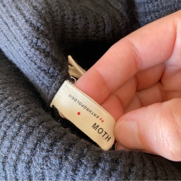 Anthropologie Moth | Black Brenta Cowl Neck Curved Hem Chunky Sweater - Picture 5 of 8